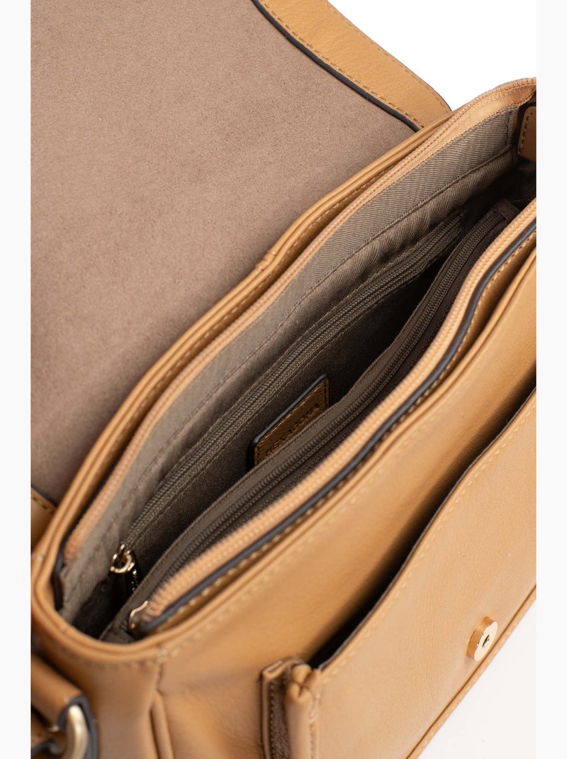 Sac porté travers  Cuir TAIMA Marron havane - Kiabi