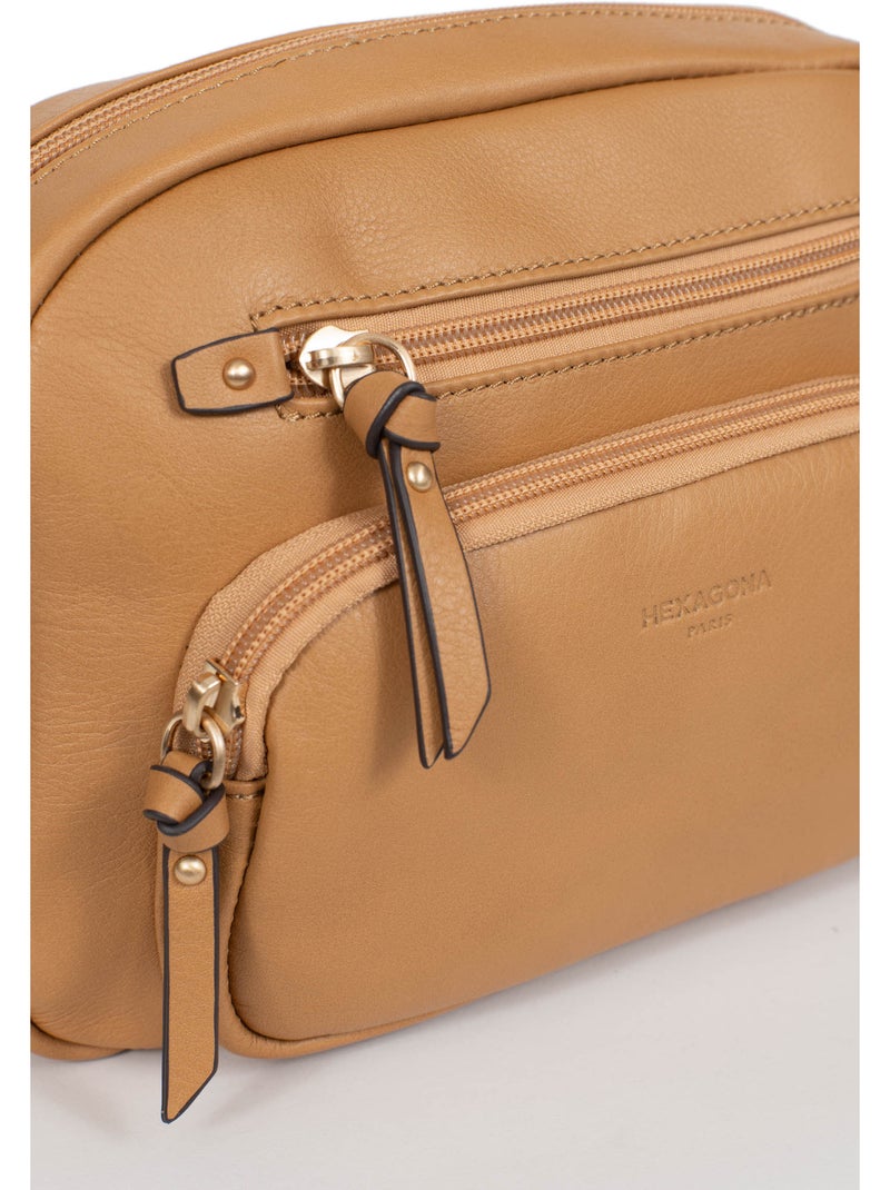Sac porté travers  Cuir TAIMA Marron havane - Kiabi