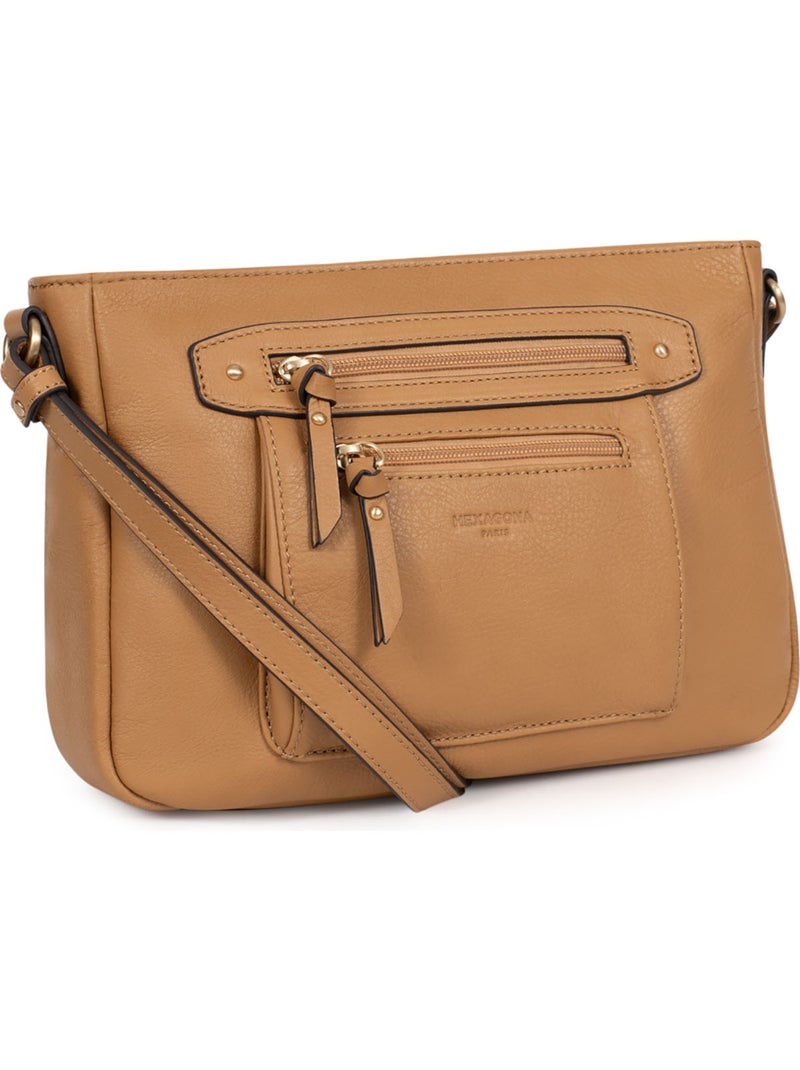 Sac porté travers  Cuir TAIMA Marron havane - Kiabi
