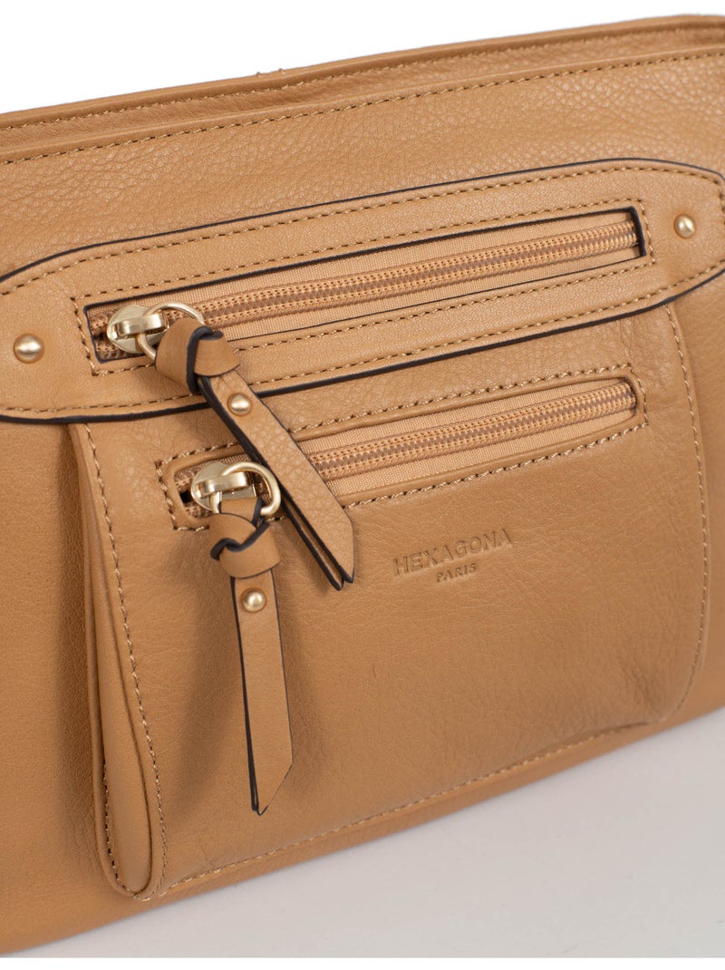 Sac porté travers  Cuir TAIMA Marron havane - Kiabi