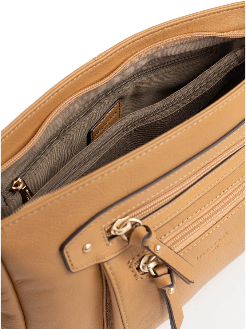 Sac porté travers  Cuir TAIMA Marron havane - Kiabi