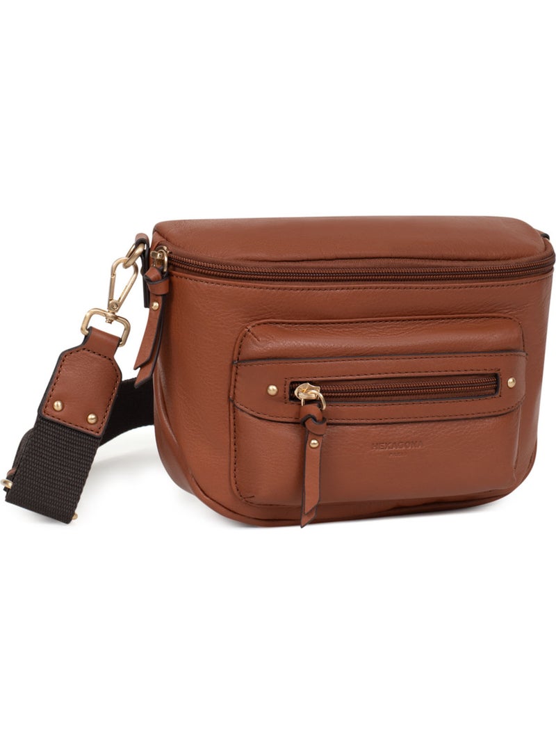 Sac porté travers  Cuir TAIMA Marron - Kiabi