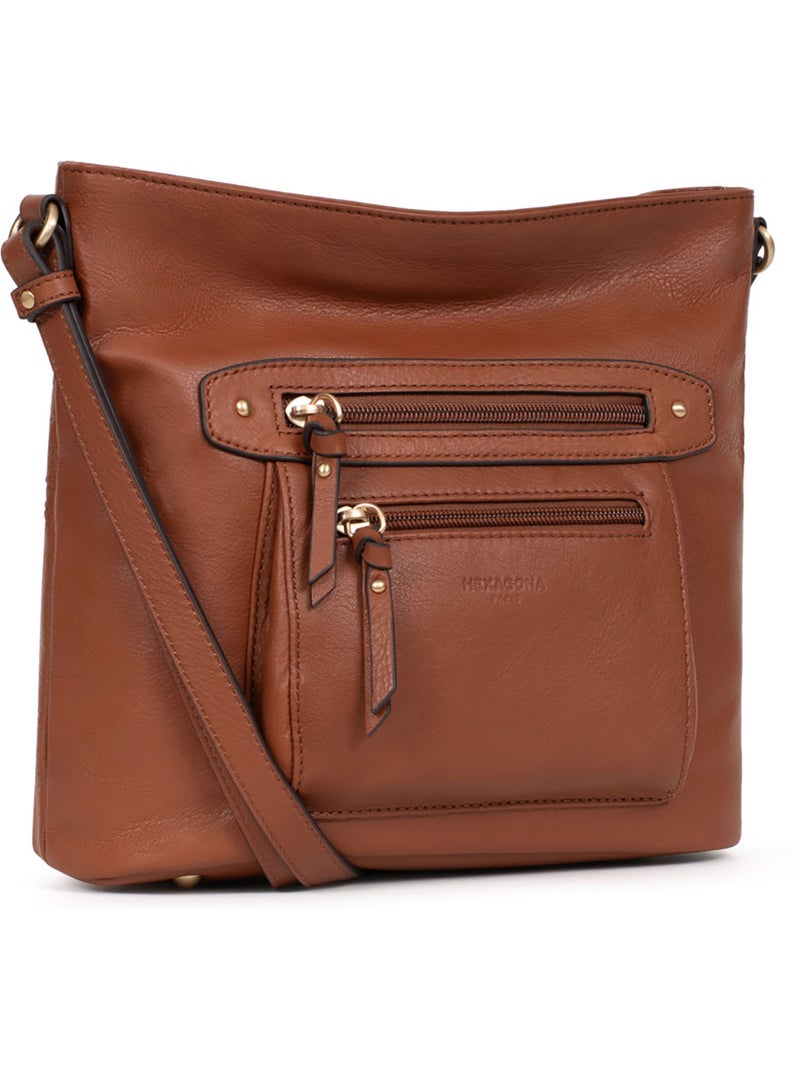 Sac porté travers  Cuir TAIMA Marron - Kiabi