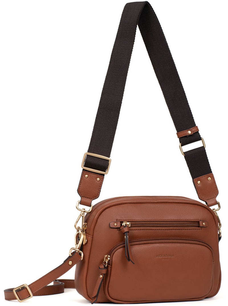 Sac porté travers  Cuir TAIMA Marron - Kiabi