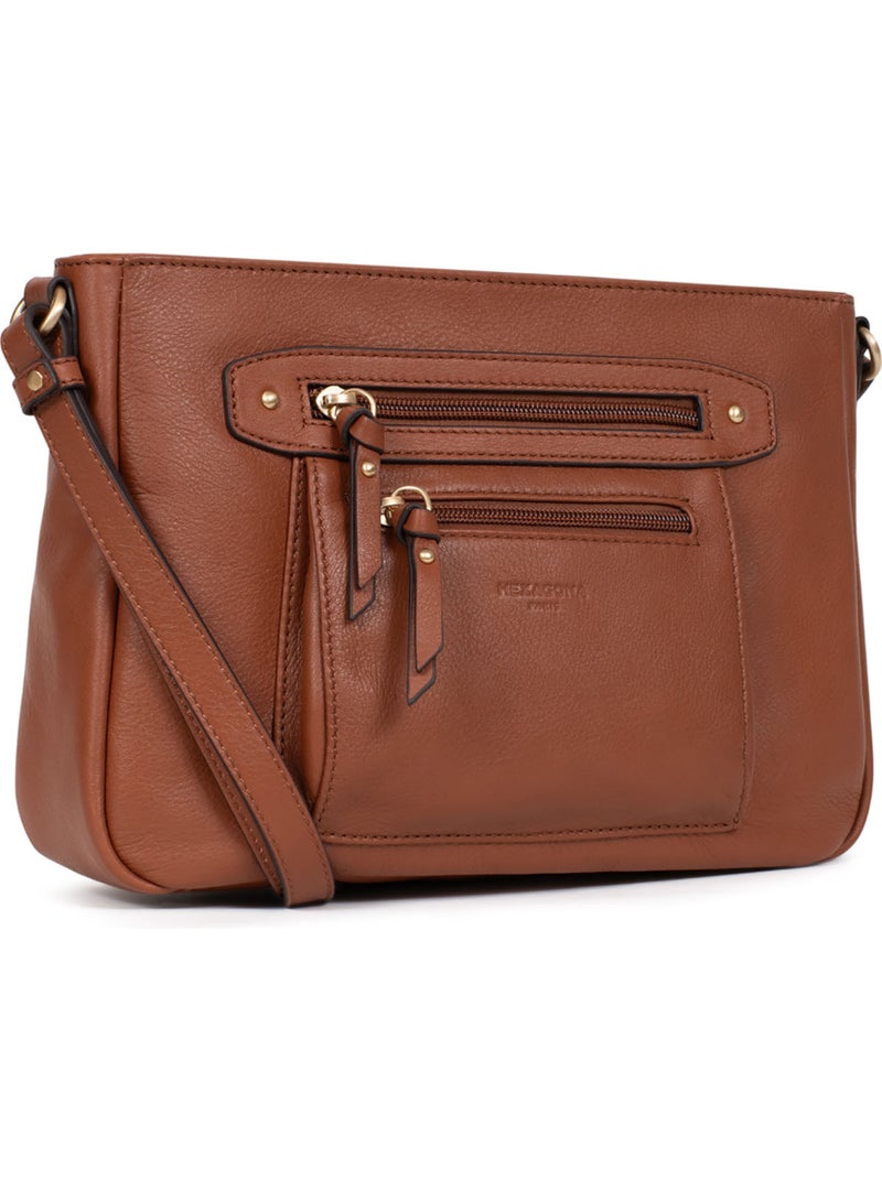 Sac porté travers  Cuir TAIMA Marron - Kiabi