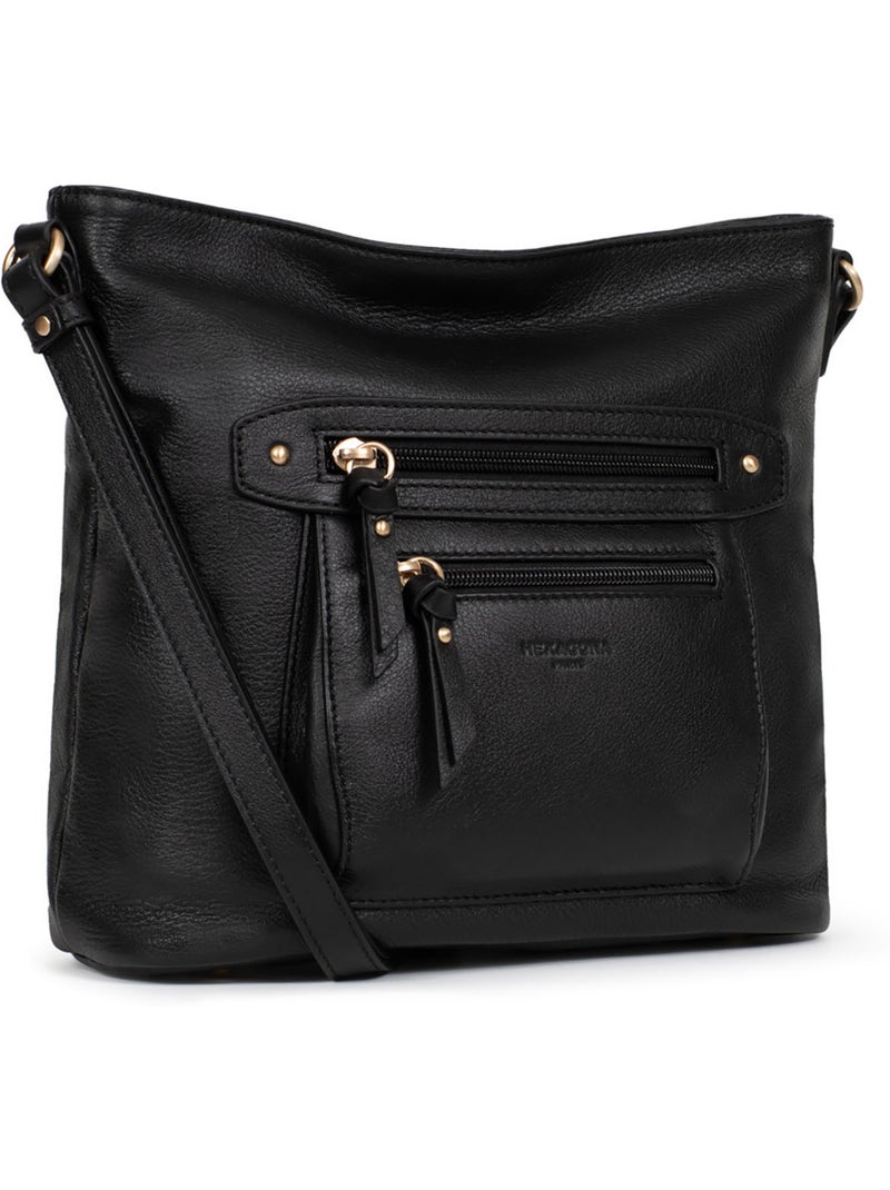 Sac porté travers  Cuir TAIMA Noir - Kiabi