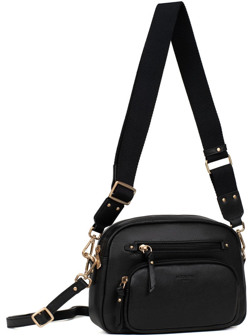 Sac porté travers  Cuir TAIMA Noir - Kiabi