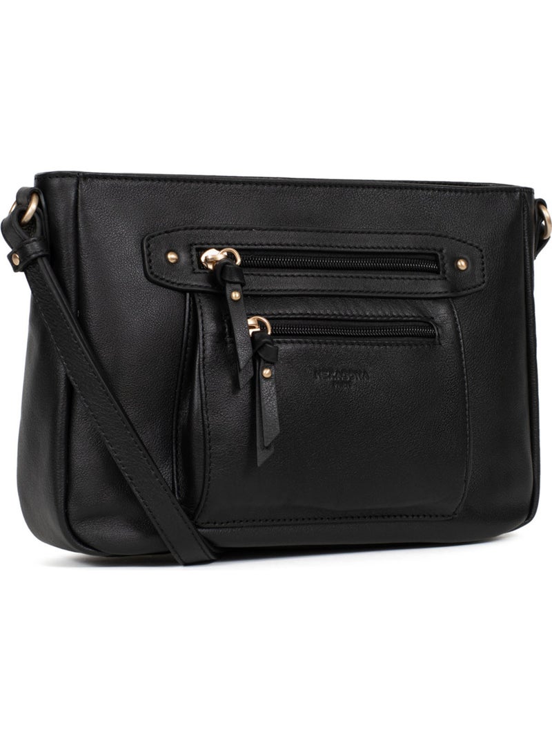 Sac porté travers  Cuir TAIMA Noir - Kiabi