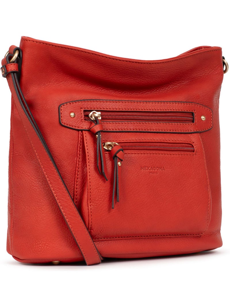 Sac porté travers  Cuir TAIMA Orange - Kiabi