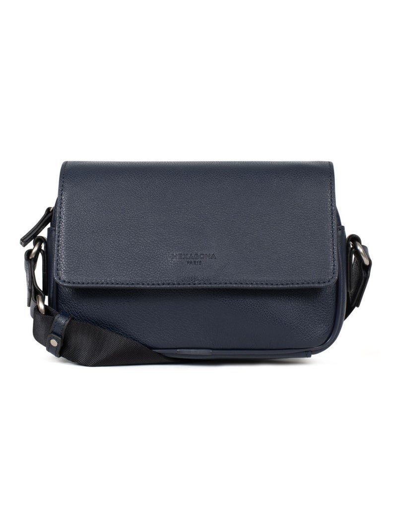 Sac reporter  Cuir CONFORT Bleu marine - Kiabi