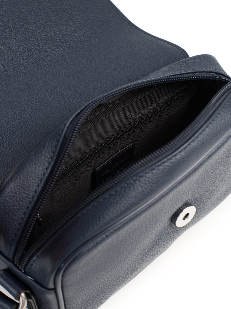 Sac reporter  Cuir CONFORT Bleu marine - Kiabi