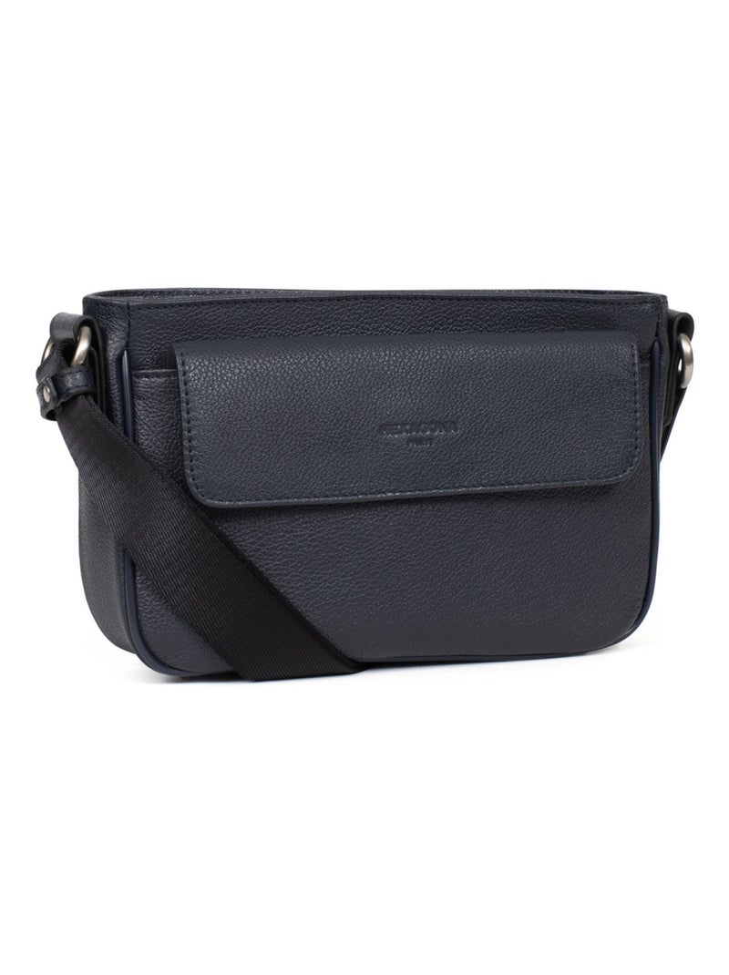 Sac reporter  Cuir CONFORT Bleu marine - Kiabi