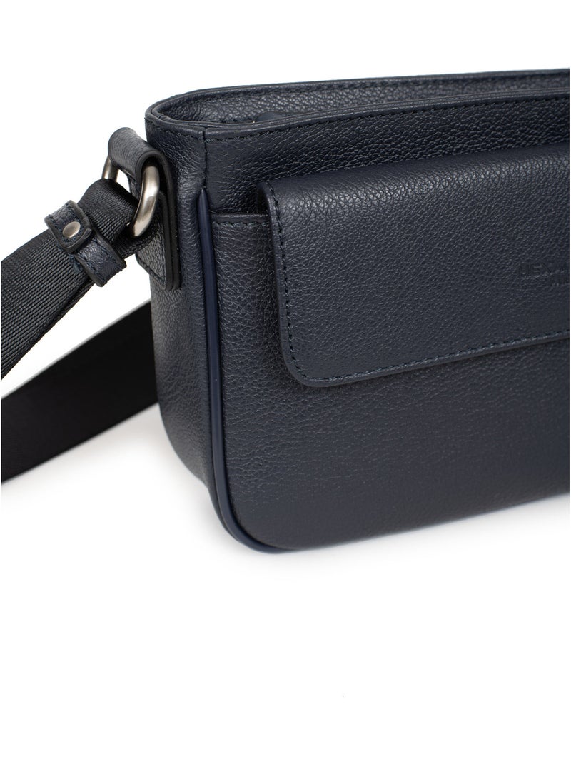 Sac reporter  Cuir CONFORT Bleu marine - Kiabi
