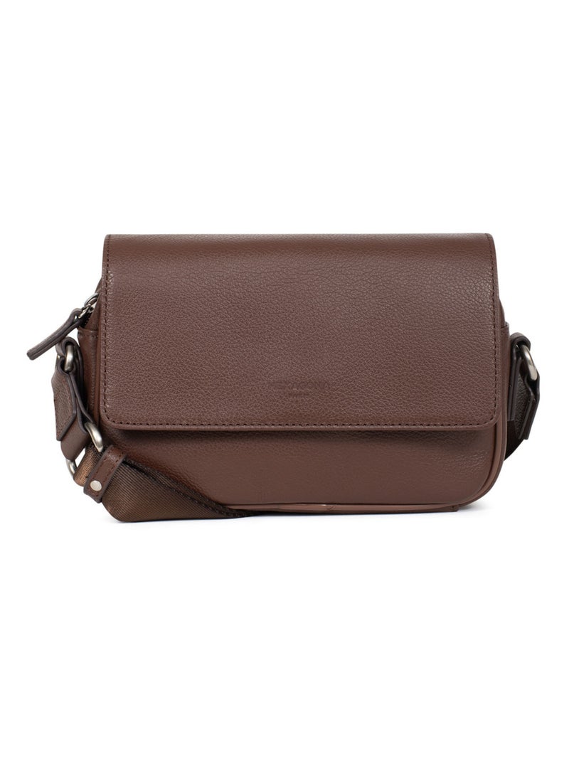 Sac reporter  Cuir CONFORT Marron chocolat - Kiabi