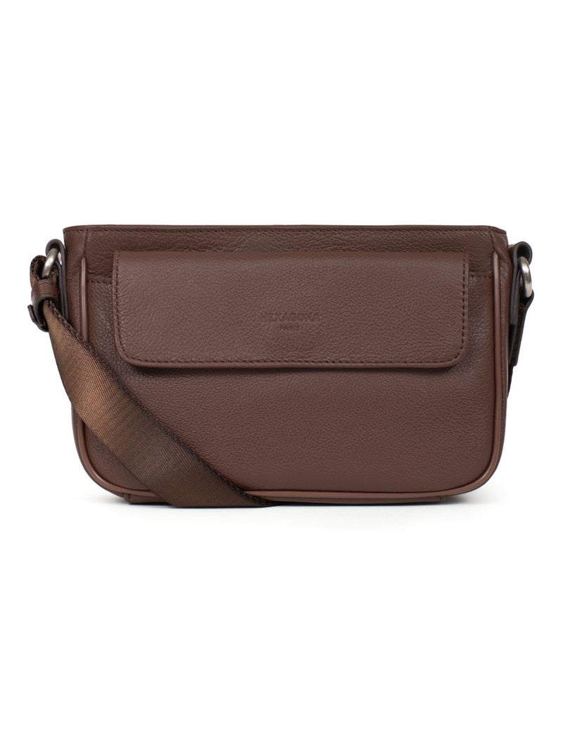 Sac reporter  Cuir CONFORT Marron chocolat - Kiabi