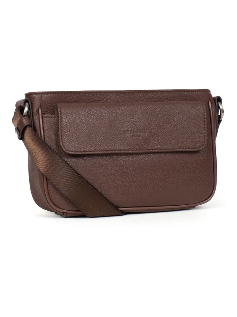 Sac reporter  Cuir CONFORT Marron chocolat - Kiabi