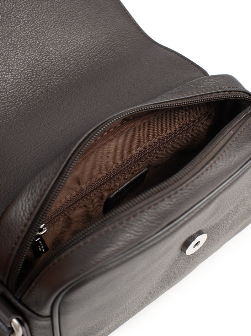 Sac reporter  Cuir CONFORT Marron foncé - Kiabi