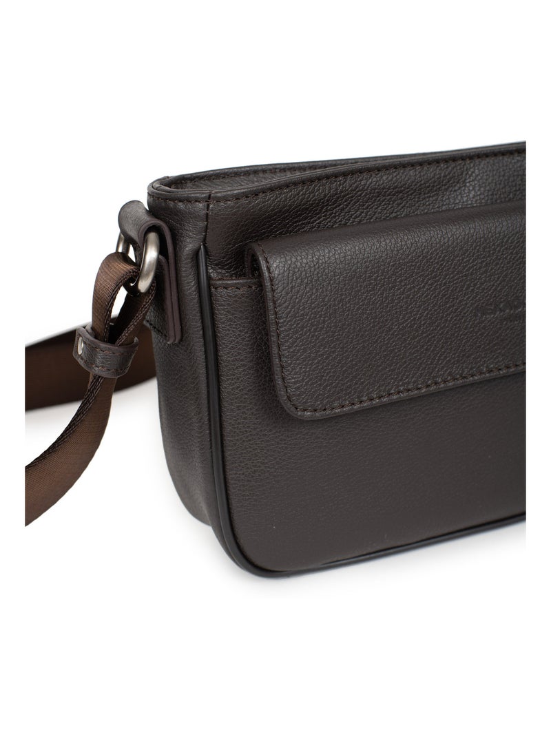 Sac reporter  Cuir CONFORT Marron foncé - Kiabi