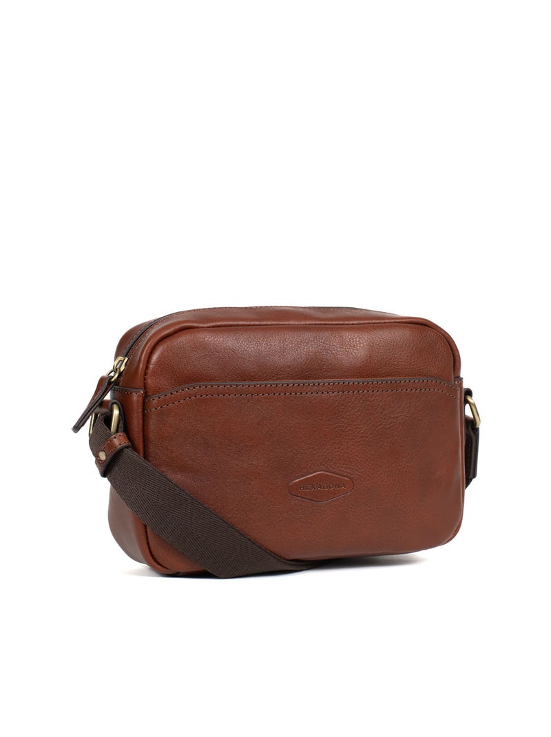 Sac reporter  cuir stuart hexagona Marron - Kiabi
