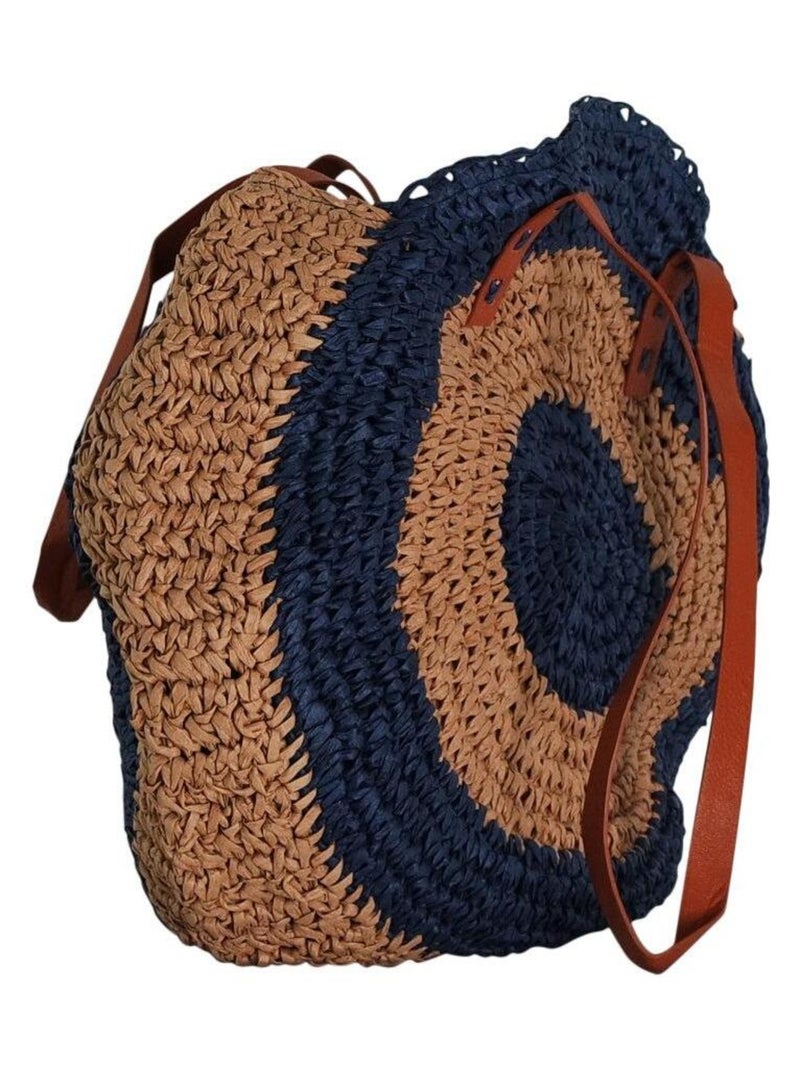Sac rond bohème en paille Bleu - Kiabi