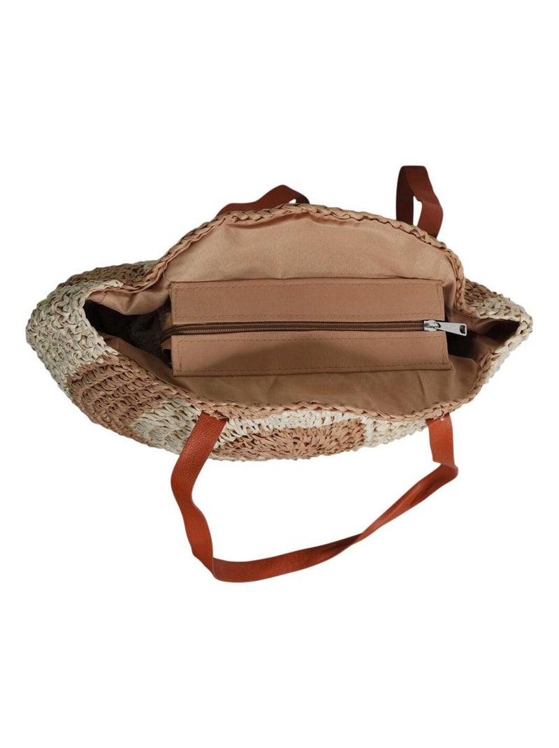 Sac rond bohème en paille Camel - Kiabi