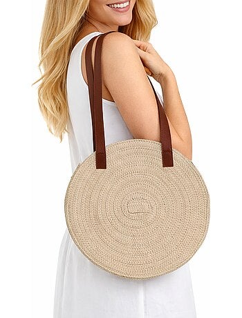 Sac rond tressé façon raphia – Cabas été anses ALIX
