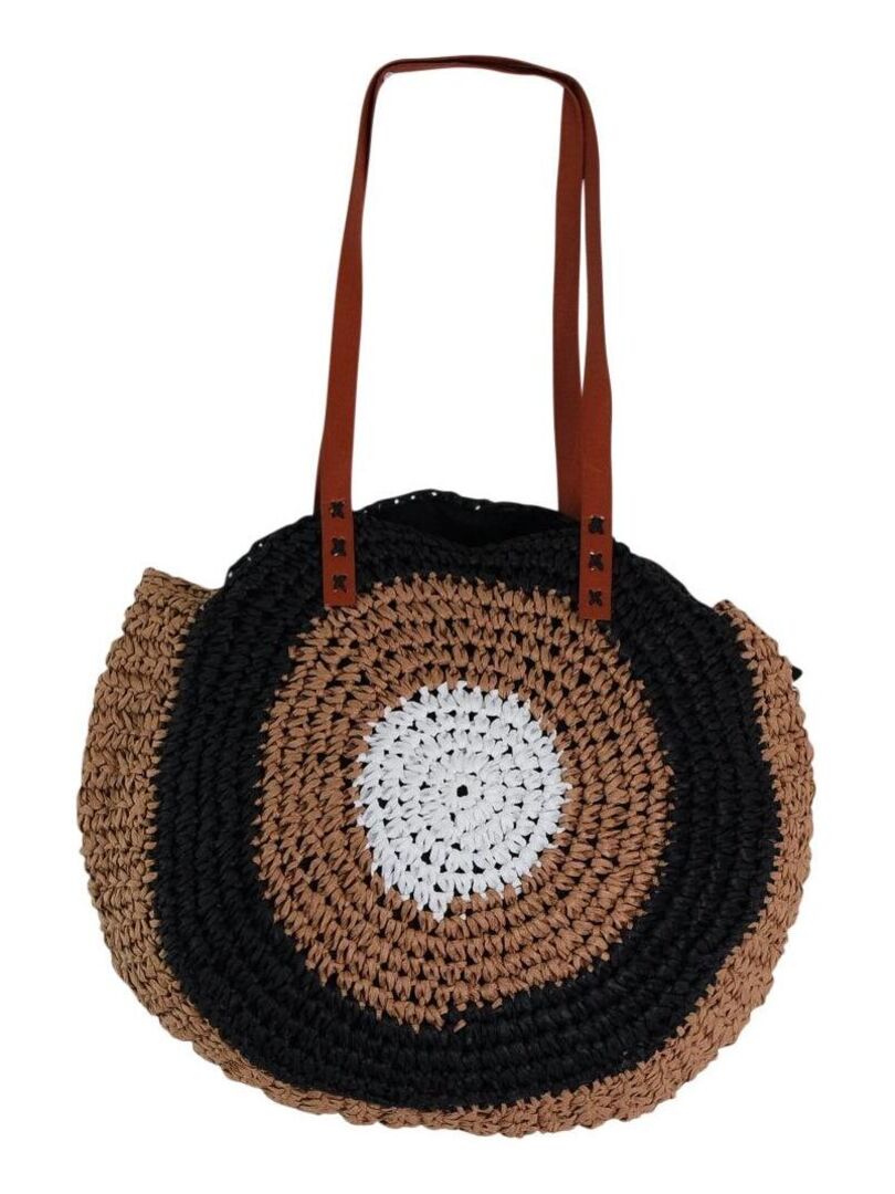 Sac rond tressé façon raphia Noir - Kiabi