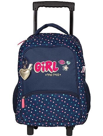 Sac scolaire à roulettes 2 compartiments KIP Girl You Rock bleu marine