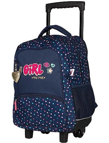 Sac scolaire à roulettes 2 compartiments KIP Girl You Rock bleu marine