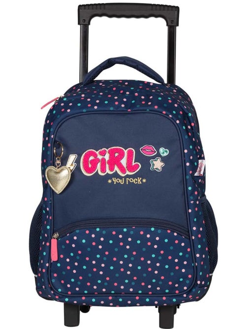 Sac scolaire à roulettes 2 compartiments KIP Girl You Rock bleu marine - Kiabi