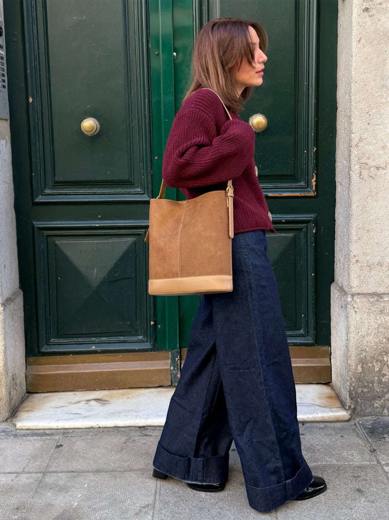 Sac seau bi-matière Marron - Kiabi