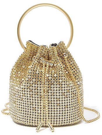 Sac seau de soirée perles et strass bandoulière chaîne - miss lulu
