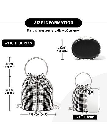 Sac seau de soirée perles et strass bandoulière chaîne - miss lulu