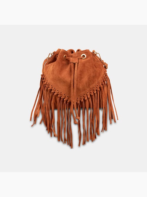 Sac seau en suède avec franges - Kiabi