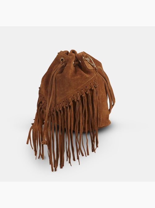 Sac seau en suède avec franges - Kiabi