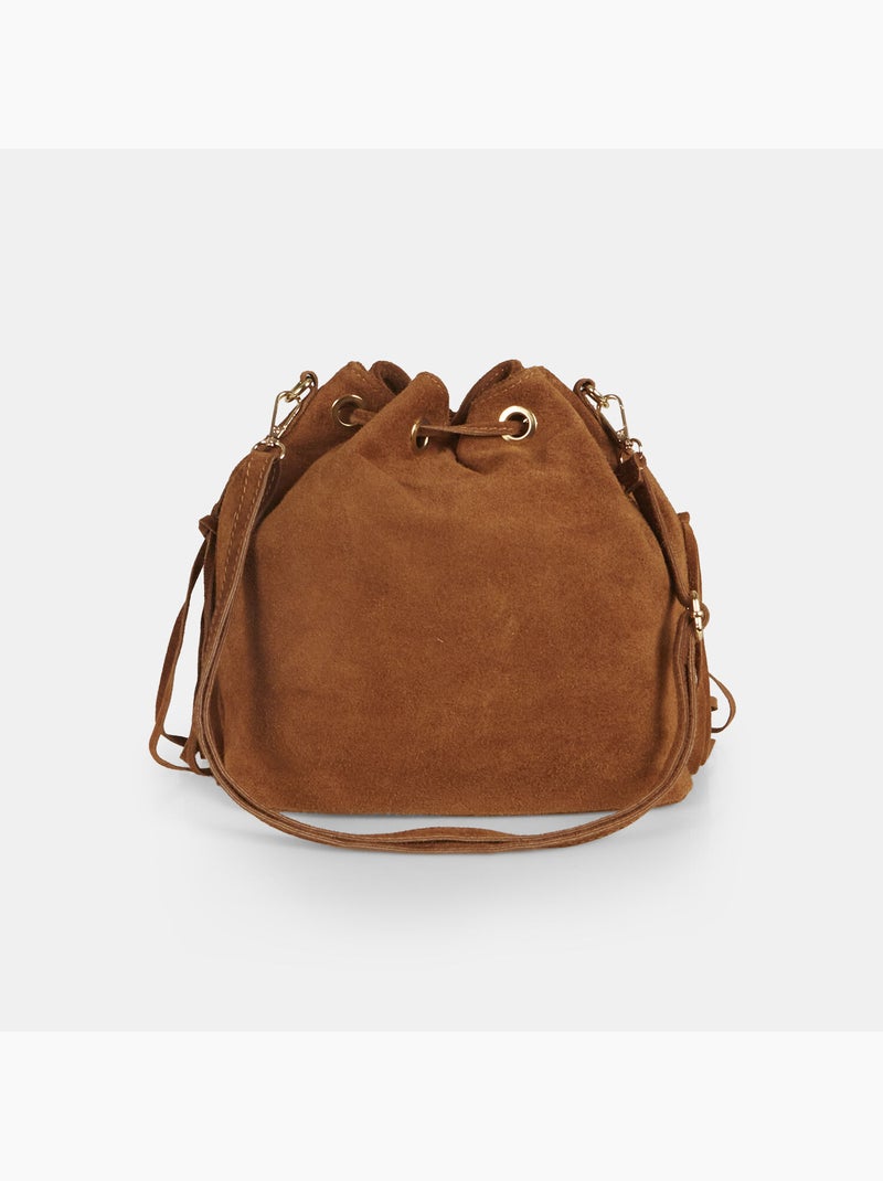 Sac seau en suède avec franges Bronze - Kiabi