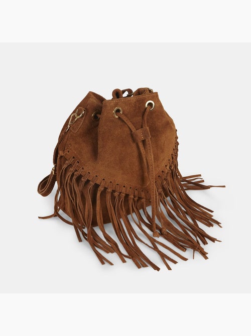 Sac seau en suède avec franges - Kiabi