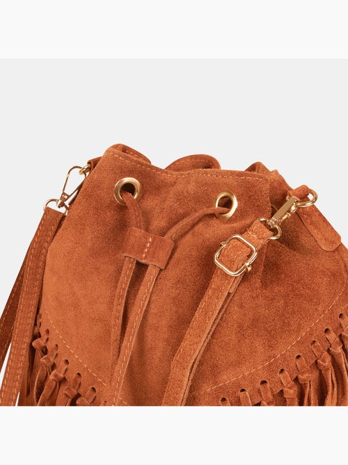 Sac seau en suède avec franges - Kiabi