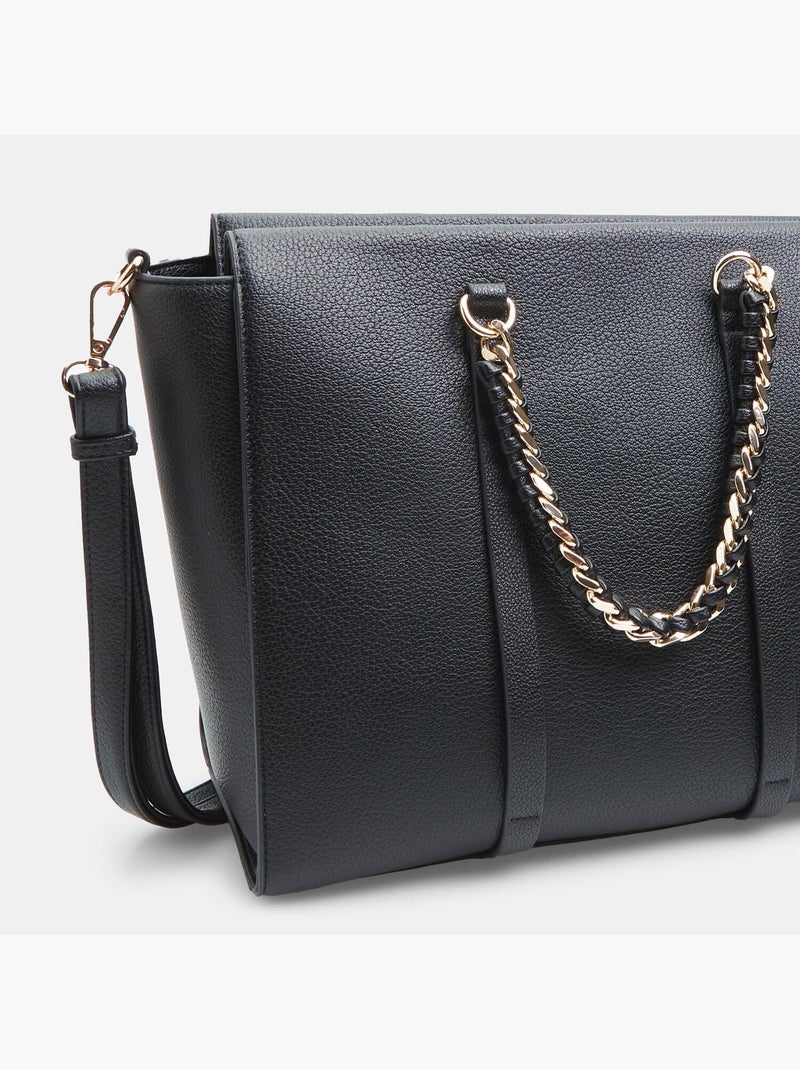 Sac shopper avec poignée à chaîne tressée Noir - Kiabi