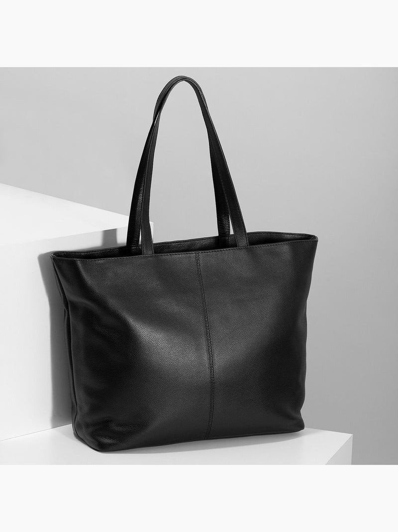 Sac shopper en cuir Noir - Kiabi