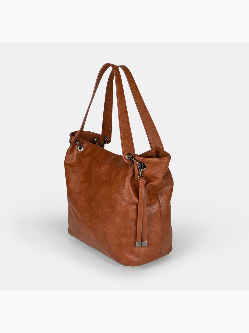Sac shopper modèle hobo en simili cuir Marron - Kiabi