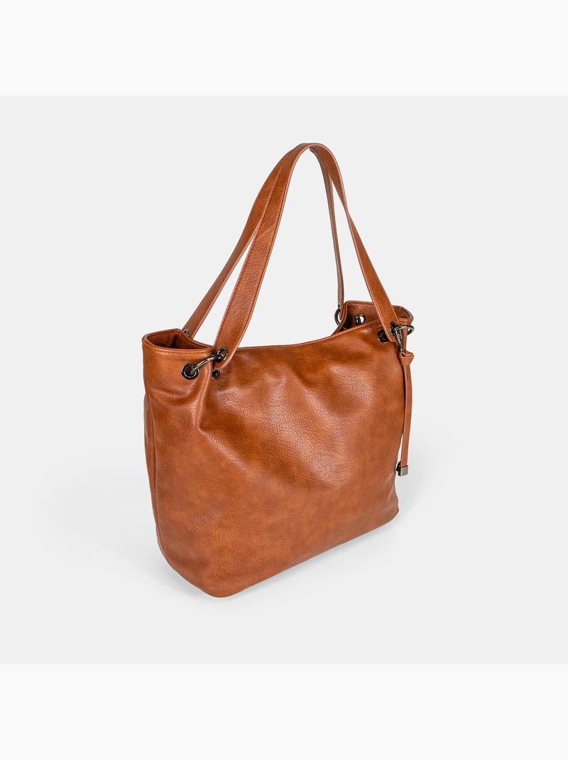 Sac shopper modèle hobo en simili cuir Marron - Kiabi