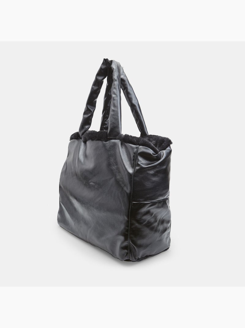 Sac shopping avec fausse fourrure Bata Noir - Kiabi