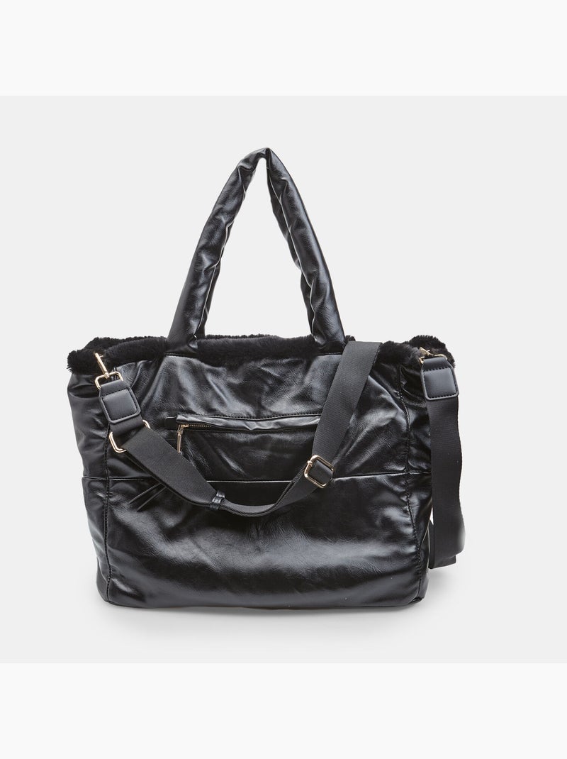 Sac shopping avec fausse fourrure Bata Noir - Kiabi