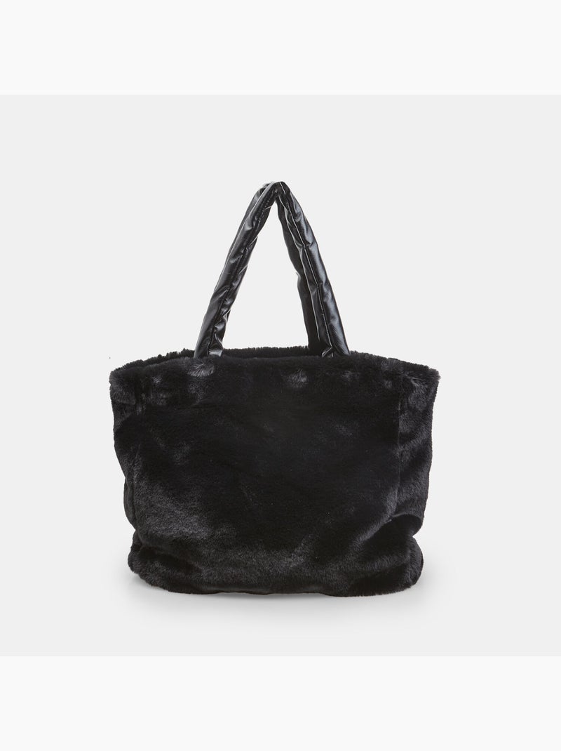 Sac shopping avec fausse fourrure Bata Noir - Kiabi