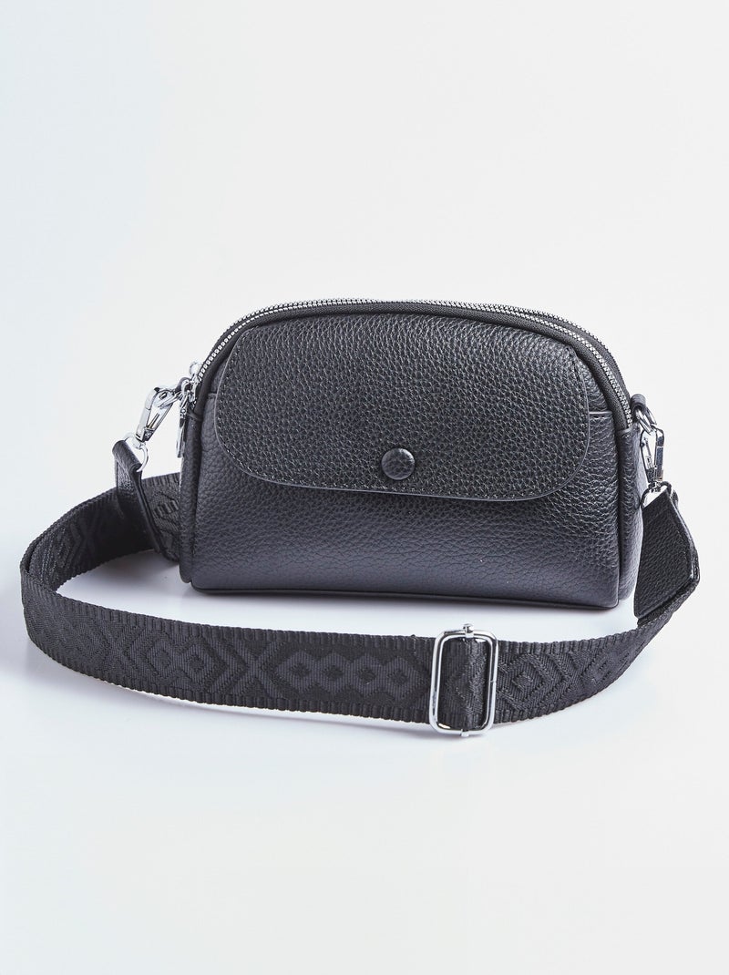Sac simili cuir grainé et bandoulière Noir - Kiabi