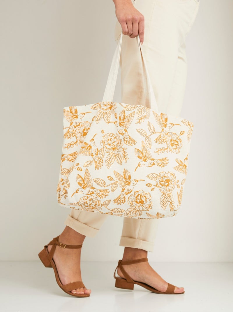 Sac totebag tissu imprimé Ecru - Kiabi