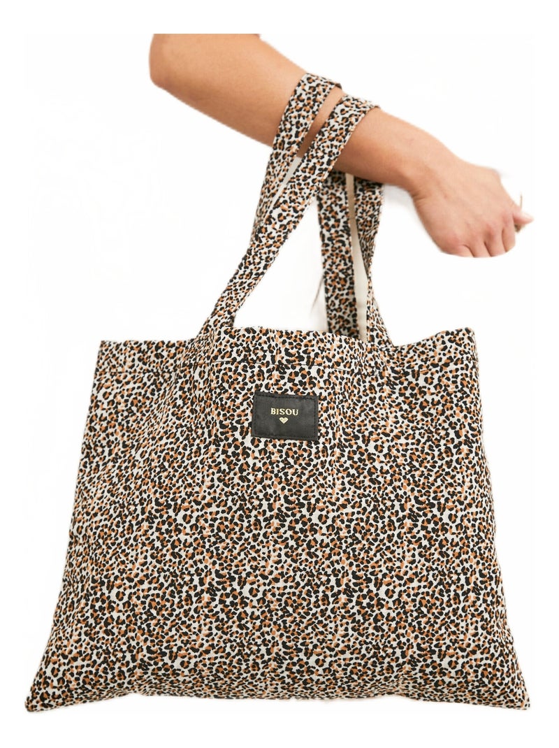Sac totebag tissu imprimé léopard Marron - Kiabi