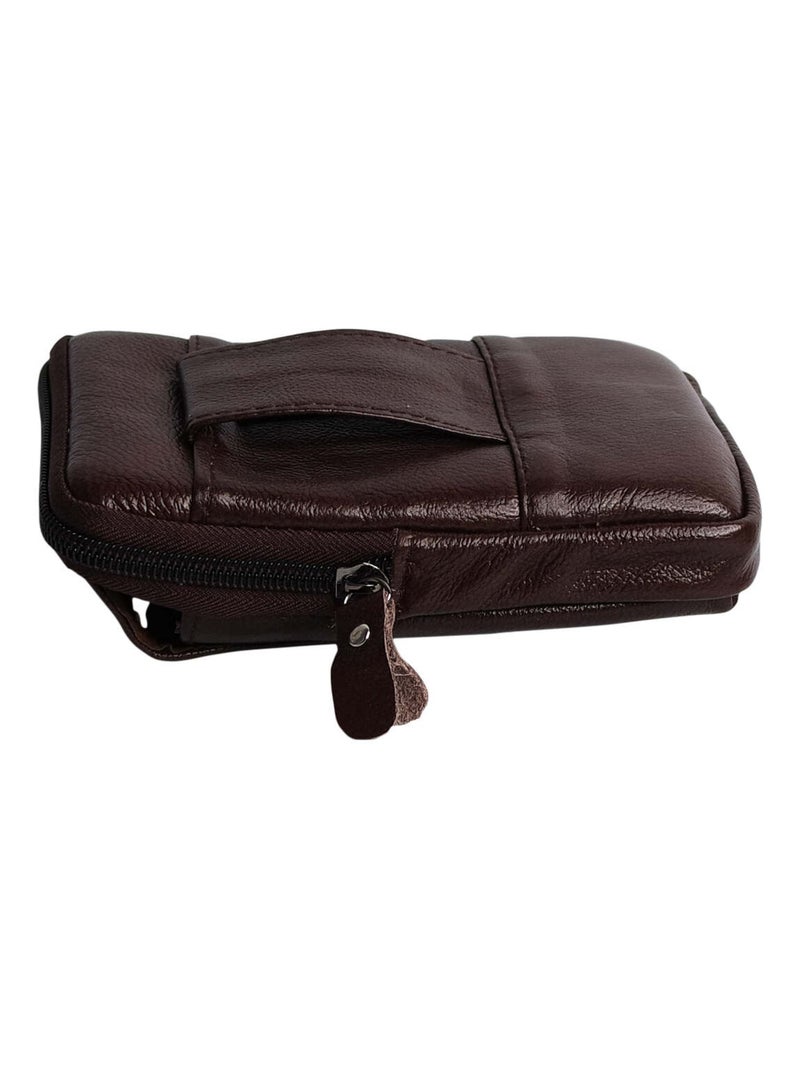 Sacoche ceinture cuir Marron tabac - Kiabi