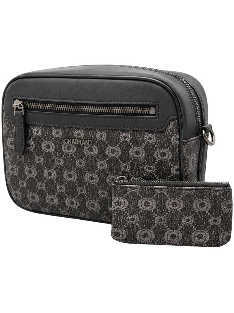 Sacoche Chabrand noir en toile enduite siglée garnie cuir Noir - Kiabi